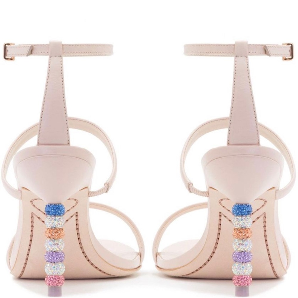 Sophia Webster Pink Leather Rosalind Crystal Heel Ankle Strap Sandals